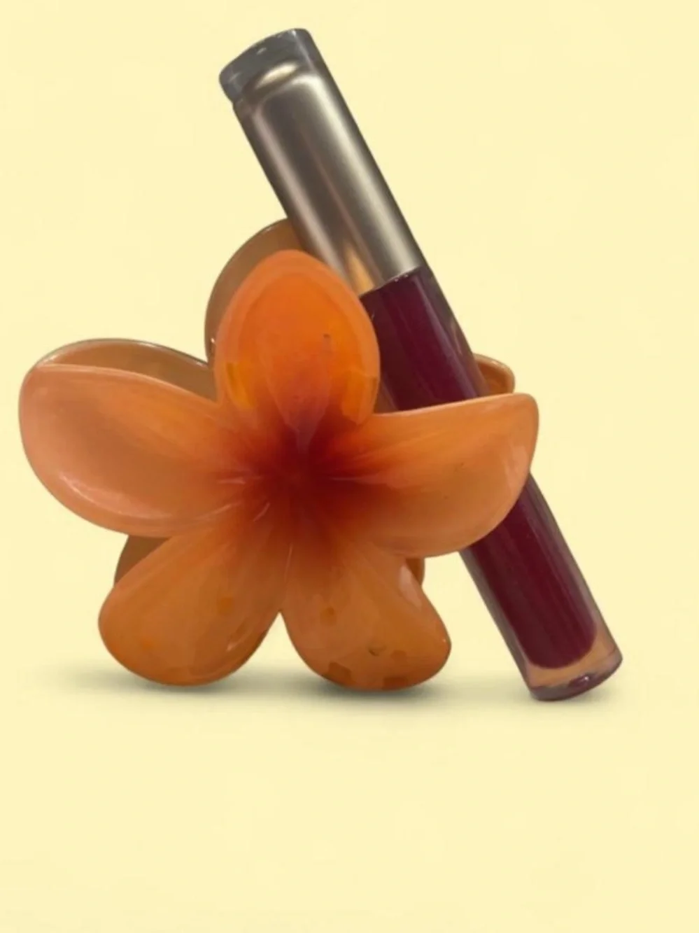 Orange Flower Lip Gloss Holder with Plum Lip Gloss